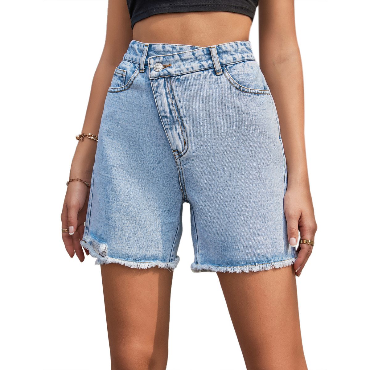 Women's Clothing Casual Denim Shorts Simple High Waist Loose Shorts_ecoleips.com