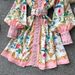 Women's V Neck Court Style Dress With Lantern Sleeves Korean Slimming Floral A-Line Skirt For Spring Summer Commuting_ecoleips.com