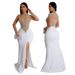 CY901013 European And American Style Round Neck Long Sleeve High Slit Rhinestone Sheer Dress For Women Solid Color Party_ecoleips.com
