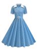 Vintage Women's Summer Dress Pink Polka Dot Peter Pan Collar Sweet Short Sleeve A-Line For Diner & Party_ecoleips.com