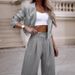 2025 European American Foreign Trade Women's Elegant Casual Striped Short-sleeved Lapel Blazer And Straight-leg Pants_ecoleips.com