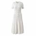 Elegant Short Sleeve Knitted Dress French Style Hollow Out Ribbed Long Skirt Single Breasted Button Fit Women's Dress_ecoleips.com