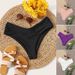 New Solid Color Sexy Retro High Waist Bikini Triangle Beach Swimming Trunks Women_ecoleips.com