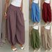 Loose High-Waisted Lantern Pants Women's Casual Cotton Linen Solid Color Drapey European American Style Harem Pants_ecoleips.com