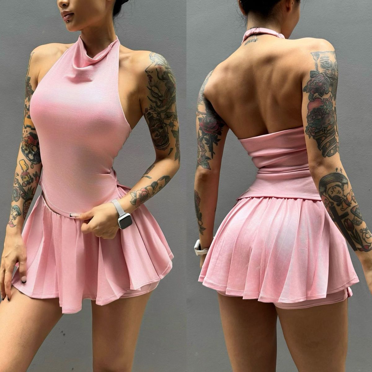 Modal Women's Sports Bra Vest And Skirt Set Breathable High Elasticity Fitness Wear For Running Anti-Exposure Pleated Active Outfit_ecoleips.com