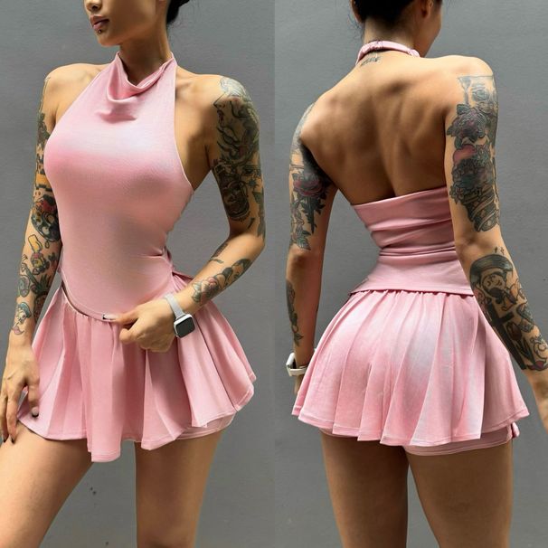 Modal Women's Sports Bra Vest And Skirt Set Breathable High Elasticity Fitness Wear For Running Anti-Exposure Pleated Active Outfit_ecoleips.com