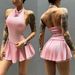 Modal Women's Sports Bra Vest And Skirt Set Breathable High Elasticity Fitness Wear For Running Anti-Exposure Pleated Active Outfit_ecoleips.com