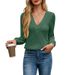 Women's Clothing Long Sleeve V-Neck T-Shirt - Soft Cotton Blend, Loose Fit, Casual & Stylish, Multiple Colors (Navy, Purple, Pink, Green, Black)_ecoleips.com