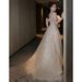 Women's Clothing Banquet Evening Dress One Shoulder Sexy Fur Collar Morning Gown Female Bride Engagement Dress_ecoleips.com