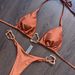 Women's Bikini Set Solid Color Swimsuit Sexy Beachwear With Irregular Metallic Trim Regular Size_ecoleips.com