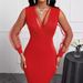 Women's Clothing Solid Color V Neck Mesh Long Sleeve Solid Color Elegant Slim Hip Dress_ecoleips.com