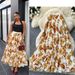 Women's Retro Print Pleated Skirt High Waist A-Line Midi Skirt Elastic Waist Fashion Long Skirt for Commuting Summer_ecoleips.com