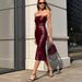 High-Slit PU Leather Bodycon Dress – Strapless Sleeveless Bandage Dress For Night Out & Club (Burgundy/Tan/Black, S-L)_ecoleips.com