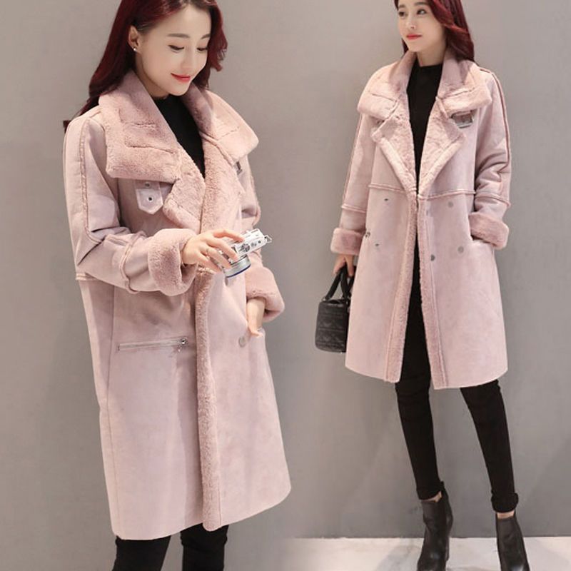 Women's Clothing Plus Velvet Thickened Women's Faux Suede Fleece Lined Long Coat Winter Warm Sherpa Lined Jacket With Button & Rivet Details_ecoleips.com