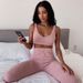 Women's Sexy Crop Top & Flared Pants Set - Soft Knit Fuzzy Sweater Vest High Waist Lounge Pants Two Piece Outfit (White, Khaki, Blue, Pink) S/M/L/XL_ecoleips.com