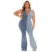 Women's Clothing Autumn New Products Color Matching Washed Sexy Denim Jumpsuit_ecoleips.com