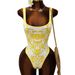 Bohemian One-Piece Swimsuit For Women, Floral Print Bathing Suit With Ruffle Detail, Vintage Style Hot Spring Beach Swimwear_ecoleips.com