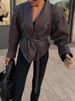K New Street Style Personalized Fashion Retro Imitation Leather Jacket Jacket With Lapel Tie_ecoleips.com