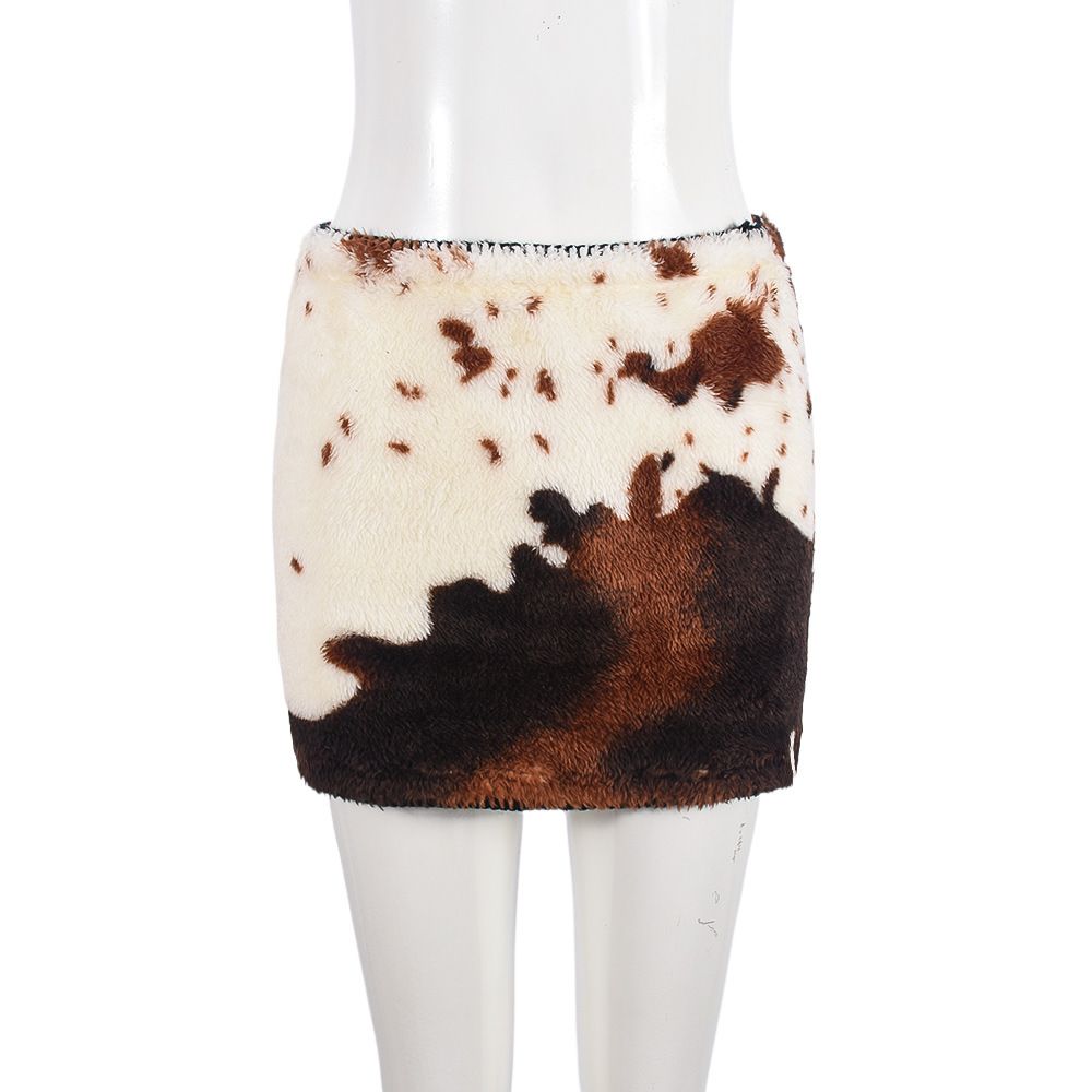 Women's Color Block Fleece Mini Skirt Casual American Style Hot Girl INS Spring Summer Fashion Above Knee Half Skirt_ecoleips.com
