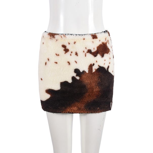Women's Color Block Fleece Mini Skirt Casual American Style Hot Girl INS Spring Summer Fashion Above Knee Half Skirt_ecoleips.com