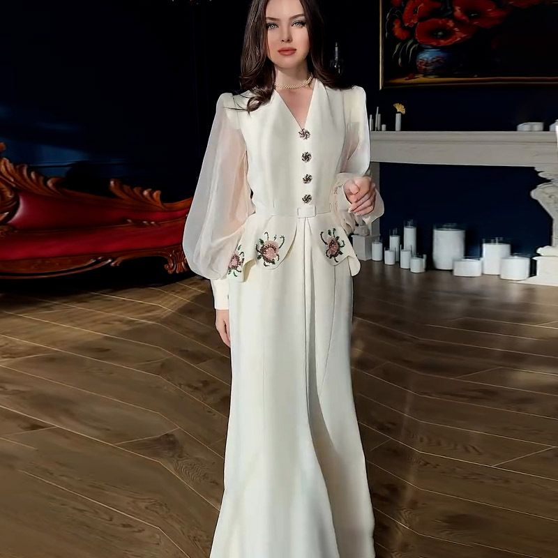 Elegant Long Mermaid Dress Women's Summer New Arrival Embroidery European American Style Regular Thickness Women's Clothing_ecoleips.com