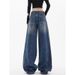 "Women's Vintage Wide-Leg Jeans – 90s Retro High-Waisted Distressed Denim With Raw Hem, Oversized Streetwear Fit, Unisex Aesthetic"_ecoleips.com