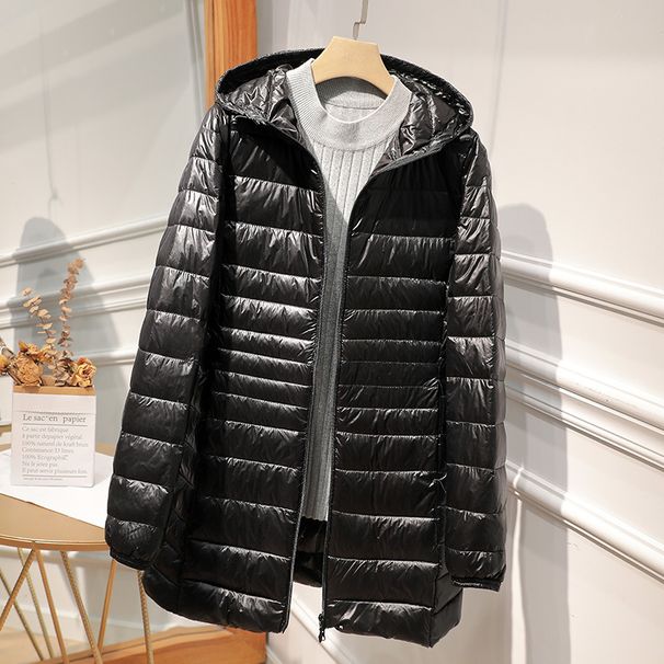 Women's Lightweight Down Jacket With Hood, Slim Fit Long Coat, Ultra-Thin Warm Winter Outerwear For Plus Size (M-7XL, Multiple Colors)_ecoleips.com