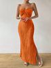 Women's Clothing Pleated Slim Fit Solid Color Bow Slit Long Dress_ecoleips.com