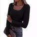 New Thread Groove Strip Slim Fit Long Sleeved Sexy U-neck Casual Women's T-shirt_ecoleips.com