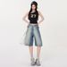 Vintage Blue Distressed Washed Denim For Women, New Summer Style, High-waisted, Loose-fitting, Slimming, Straight-leg,_ecoleips.com