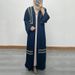 F329 Foreign Trade Women's Long Dress Abaya Dubai Middle East Embroidered Lace Pearl-embellished Cardigan Robe_ecoleips.com