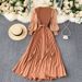 Women's Clothing Elegant Slimming Pleated Waist French Dress Long Skirt Cross Border Design For Mature Women New Spring Style_ecoleips.com