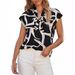 2025 Women's Summer Printed Casual Shirt Top With Bowknot V-Neck Short Sleeve_ecoleips.com