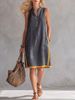 New 2026 Women's V Neck Sleeveless Dress European American Style Cotton Linen Summer Casual Elegant Midi Skirt for Beach Vacation_ecoleips.com