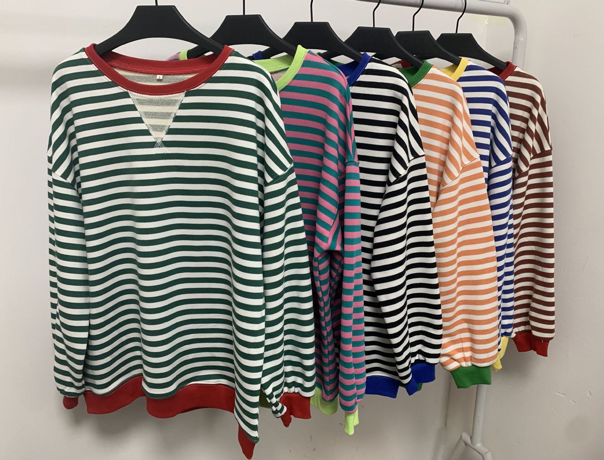 Women's Clothing Autumn And Winter Oversized Casual Thickened Striped Sweatshirt For Women_ecoleips.com