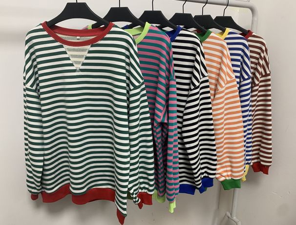 Women's Clothing Autumn And Winter Oversized Casual Thickened Striped Sweatshirt For Women_ecoleips.com