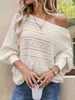 Women's Clothing Hollow Knitted Sweater Bat Sleeve Pullover One Shoulder Neck Off Shoulder Top_ecoleips.com