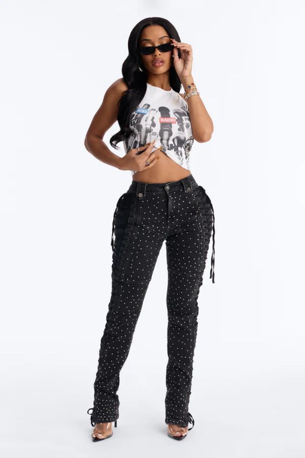 Women's Trendy Hot Rhine Diamond Drawstring Jeans Site American Fashion New Clothing_ecoleips.com