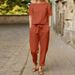 Women's Linen Blend Two Piece Set Summer Outfit Oversized Tunic Short Sleeve O-Neck Wide Leg Pants Retro Style_ecoleips.com