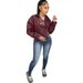 Women's Burgundy Faux Leather Cropped Jacket, Long Sleeve Asymmetric Hem Zip Up Outerwear, Slim Fit Streetwear Coat For Daily Casual Night Out, Stylis_ecoleips.com