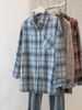 Women's Vintage Loose Fit Plaid Shirt – Casual & Slimming Oversized Checkered Blouse (S-XXL, Blue/Pink/Burgundy)_ecoleips.com