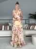 Printed Ruffles Backless Long Dress Women V-neck Sleeveless Pleated Multi-layer Split Irregular Holiday Dresses Summer Chic Robe_ecoleips.com