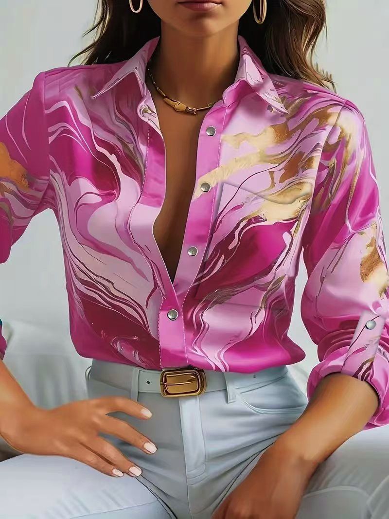 New Autumn Fashion Casual Loose Button Long Sleeved Printed Shirt For Women_ecoleips.com