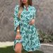 Women's Clothing V Neck Flared Sleeves Printed Patchwork Dress_ecoleips.com