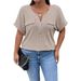 Plus Size Women's Zip-Neck T-Shirt – Oversized Pullover Top With Mock Pocket, Solid Colors (1XL-5XL)_ecoleips.com