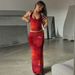 Women's Clothing Summer New Fashion Print Sexy U Neck Small Vest Slim Skirt Suit_ecoleips.com