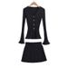 AP23249-23 Autumn New European And American Style Elastic Ribbed V-neck Long-sleeve Knit Cardigan Pleated Skirt Set_ecoleips.com