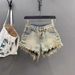2026 New Retro Old Ripped Holes Heavy Industry Fringed Rough Edge A-word Super Shorts Spice Girl Hip-wrapped Single-breasted Denim Shorts_ecoleips.com