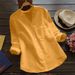 New Spring And Autumn Cotton-Linen Shirt For Women, Long Sleeve, Loose Fit, Fashionable Design, Solid Color V-Neck Linen_ecoleips.com