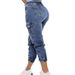 European American Cross-border Foreign Trade Women's Ripped Stretch Skinny Jeans With Elastic Cuffs And Multiple Pockets_ecoleips.com